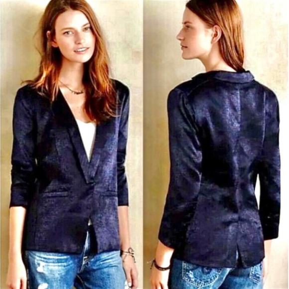 Capulet x REVOLVE Nina Textured Satin Notch Collar Boyfriend Blazer Blue Small - Picture 1 of 7